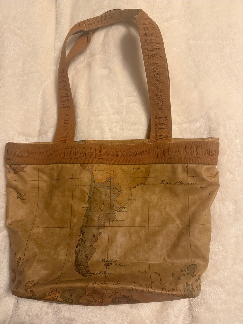 Alviero Martini Tan Geo Map Print Leather Tote - Picture 2 of 7